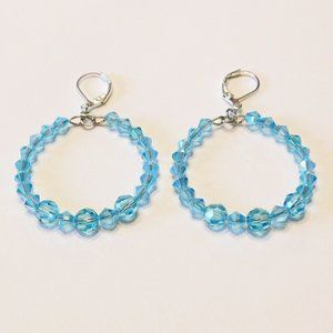 Handmade Turquoise Glass Beaded Hoop Earrings